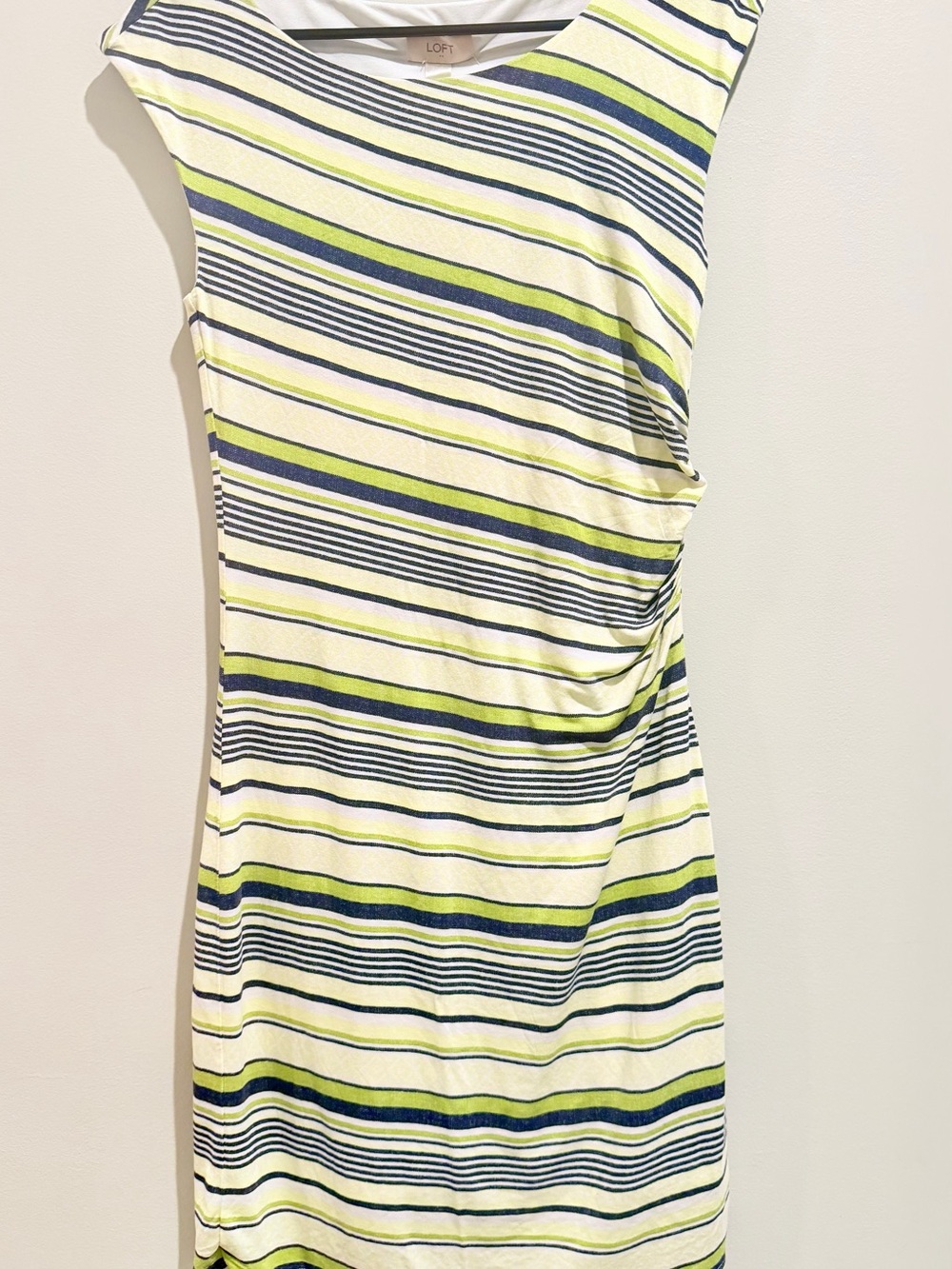 LOFT Striped Sleeveless Sheath Dress - Lime, Navy & White